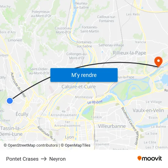 Pontet Crases to Neyron map