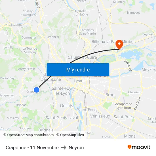 Craponne - 11 Novembre to Neyron map