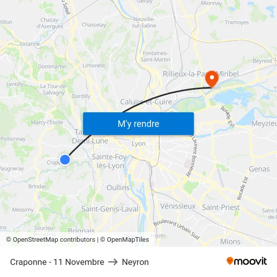 Craponne - 11 Novembre to Neyron map
