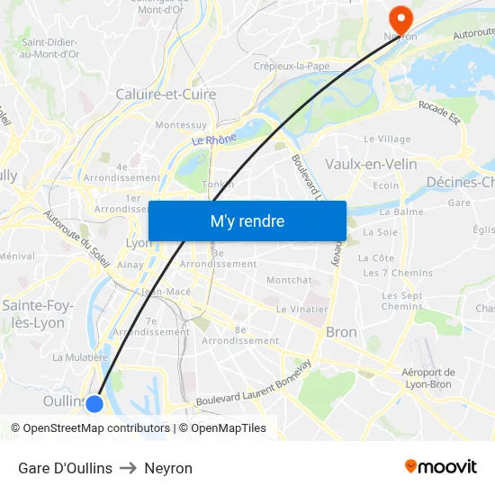 Gare D'Oullins to Neyron map