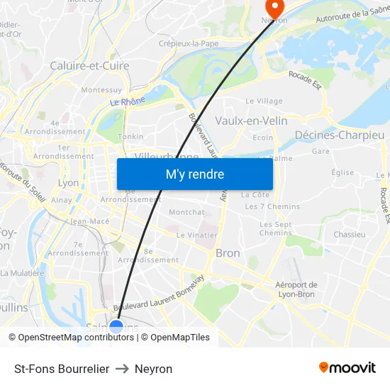 St-Fons Bourrelier to Neyron map