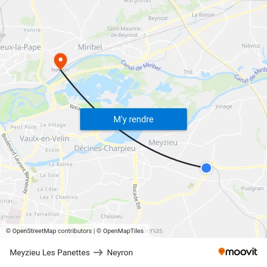 Meyzieu Les Panettes to Neyron map