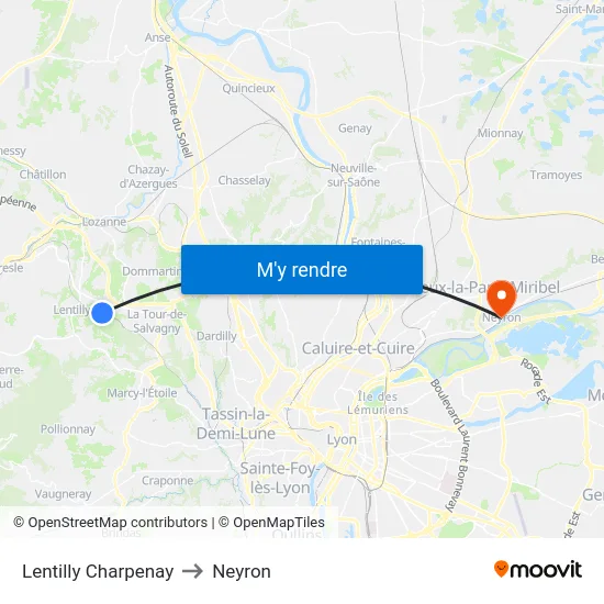 Lentilly Charpenay to Neyron map