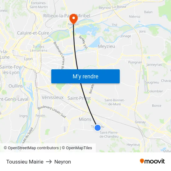 Toussieu Mairie to Neyron map