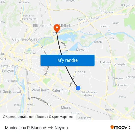 Manissieux P. Blanche to Neyron map