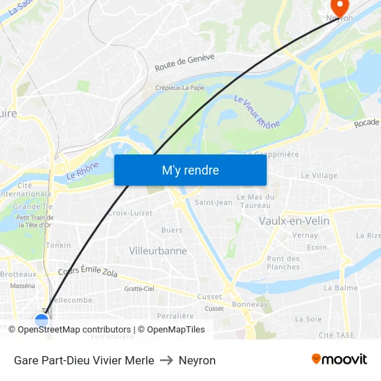 Gare Part-Dieu Vivier Merle to Neyron map