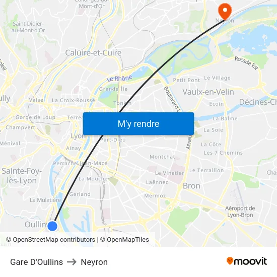Gare D'Oullins to Neyron map