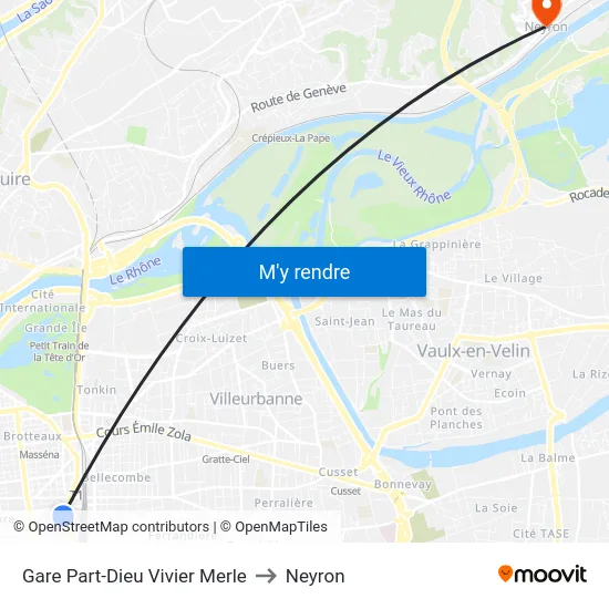 Gare Part-Dieu Vivier Merle to Neyron map