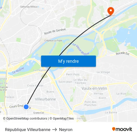République Villeurbanne to Neyron map