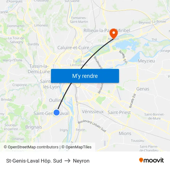 St-Genis-Laval Hôp. Sud to Neyron map