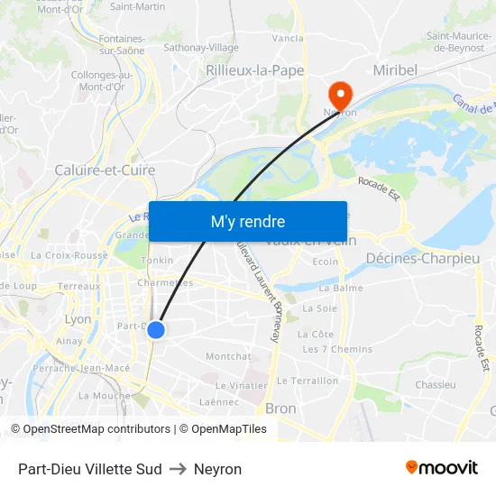 Part-Dieu Villette Sud to Neyron map