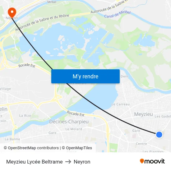 Meyzieu Lycée Beltrame to Neyron map