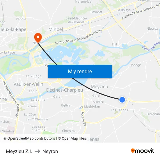 Meyzieu Z.I. to Neyron map