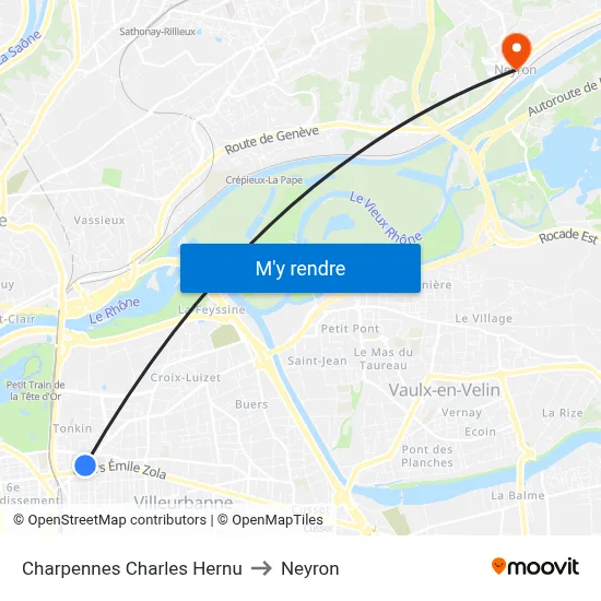 Charpennes Charles Hernu to Neyron map