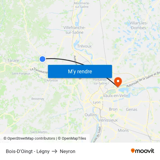 Bois-D'Oingt - Légny to Neyron map