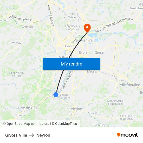 Givors Ville to Neyron map