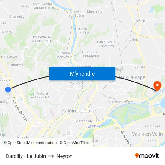 Dardilly - Le Jubin to Neyron map