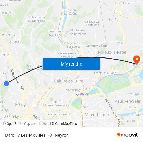 Dardilly Les Mouilles to Neyron map