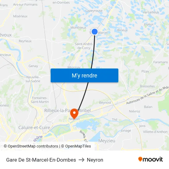 Gare De St-Marcel-En-Dombes to Neyron map
