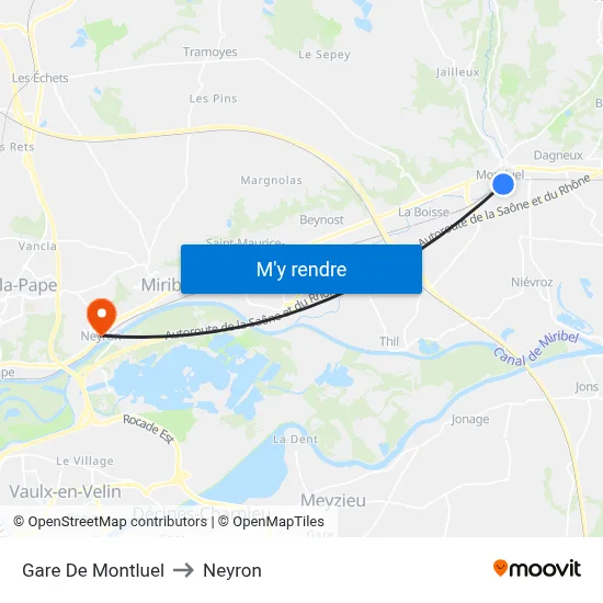 Gare De Montluel to Neyron map