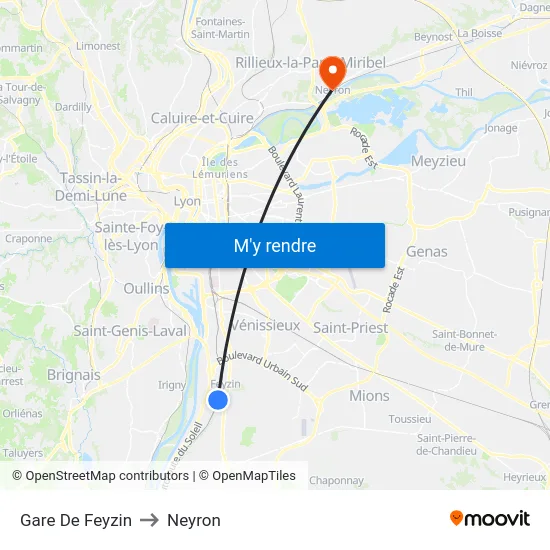 Gare De Feyzin to Neyron map