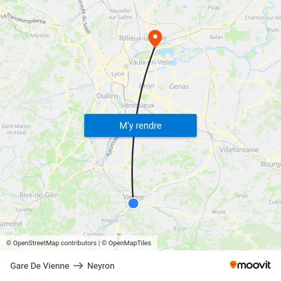 Gare De Vienne to Neyron map
