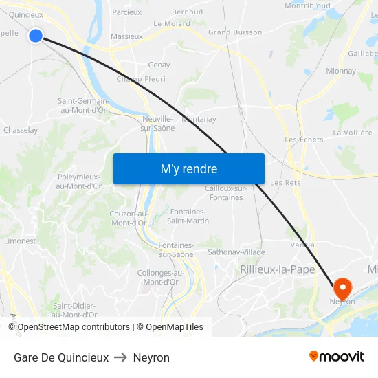 Gare De Quincieux to Neyron map