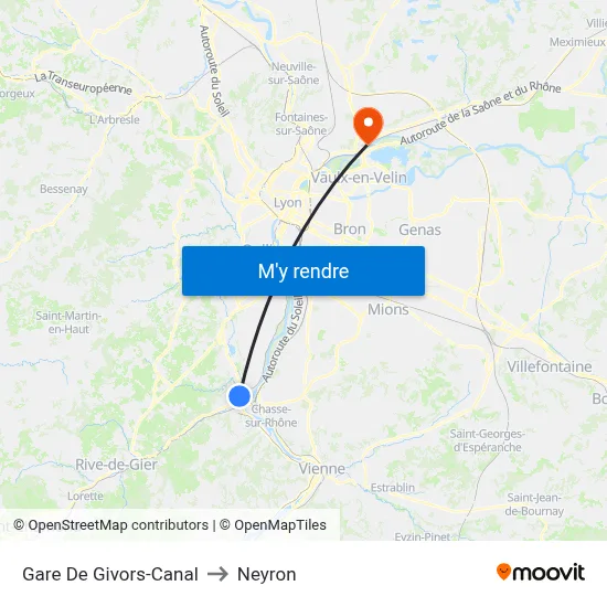 Gare De Givors-Canal to Neyron map