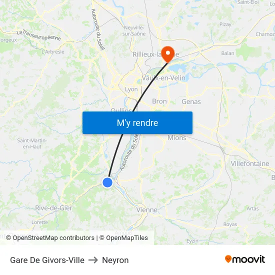 Gare De Givors-Ville to Neyron map