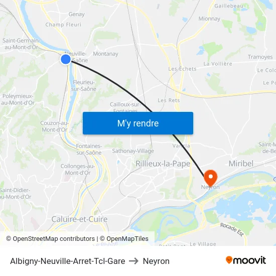 Albigny-Neuville-Arret-Tcl-Gare to Neyron map