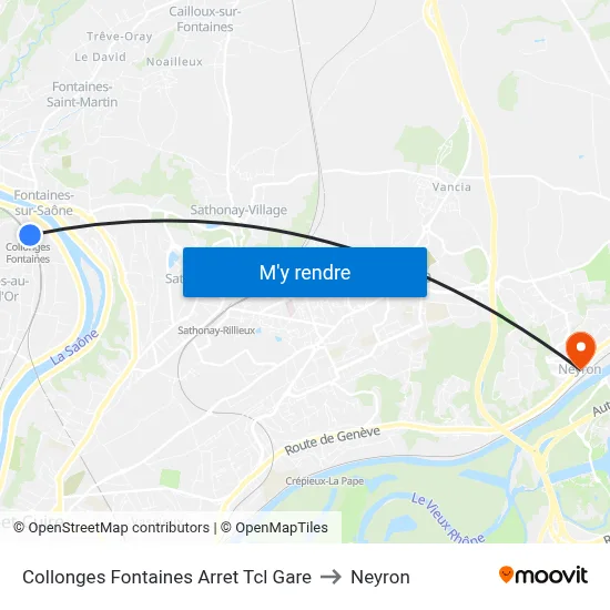 Collonges Fontaines Arret Tcl Gare to Neyron map