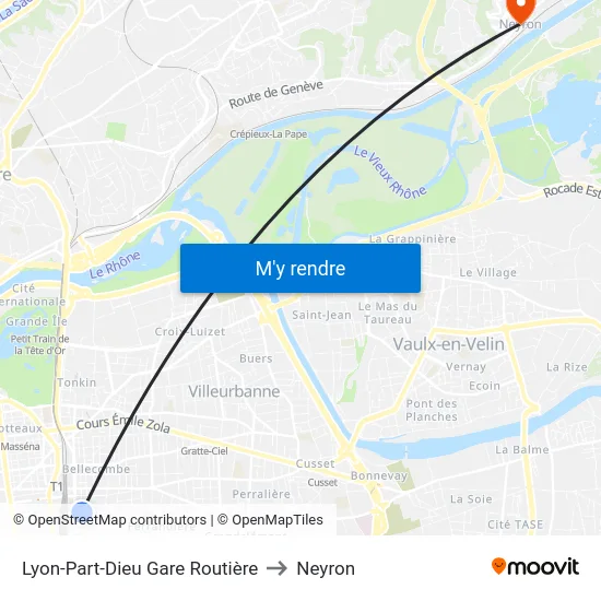 Lyon-Part-Dieu Gare Routière to Neyron map