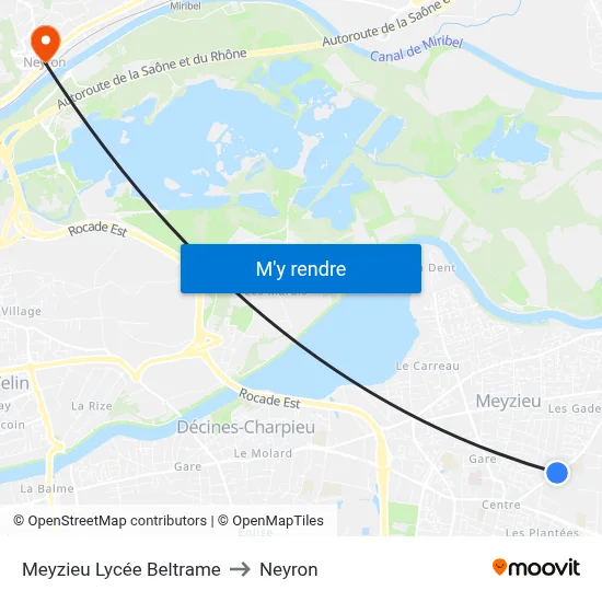 Meyzieu Lycée Beltrame to Neyron map