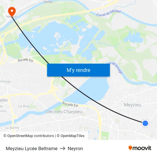 Meyzieu Lycée Beltrame to Neyron map