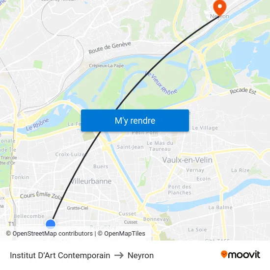 Institut D’Art Contemporain to Neyron map