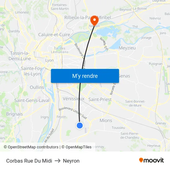 Corbas Rue Du Midi to Neyron map