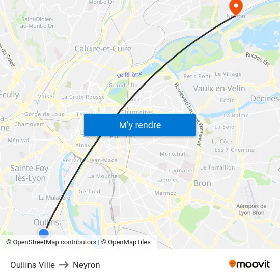 Oullins Ville to Neyron map