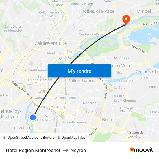 Hôtel Région Montrochet to Neyron map