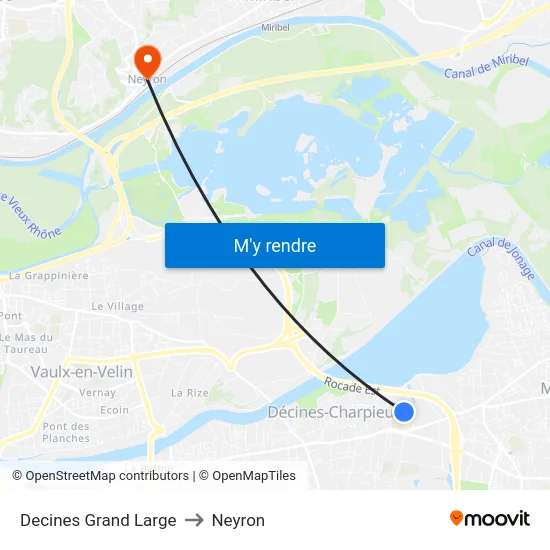 Decines Grand Large to Neyron map
