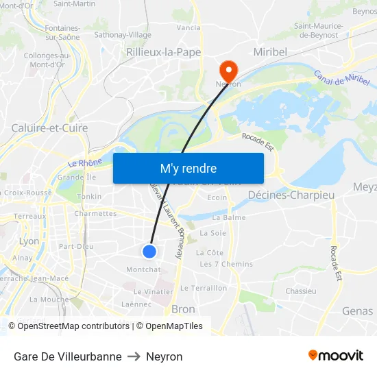 Gare De Villeurbanne to Neyron map