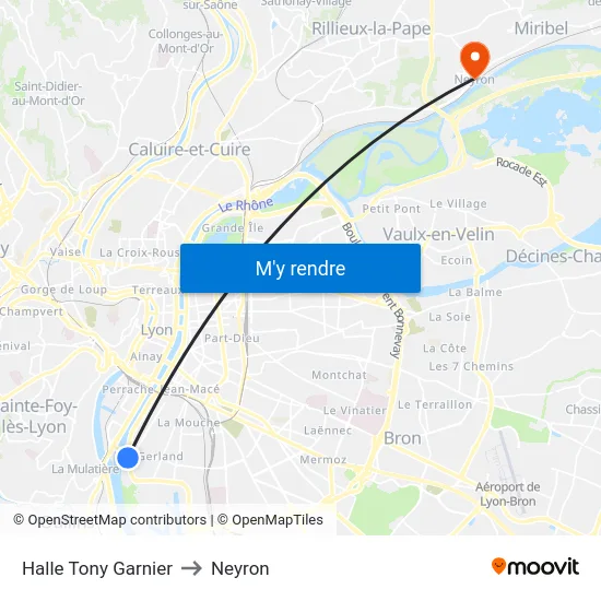 Halle Tony Garnier to Neyron map