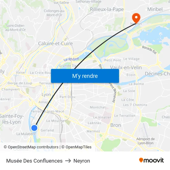 Musée Des Confluences to Neyron map