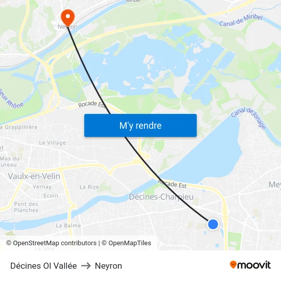 Décines Ol Vallée to Neyron map