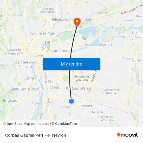 Corbas Gabriel Péri to Neyron map