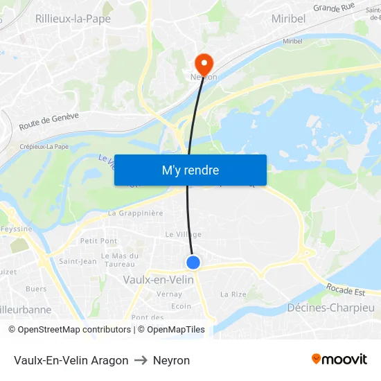 Vaulx-En-Velin Aragon to Neyron map