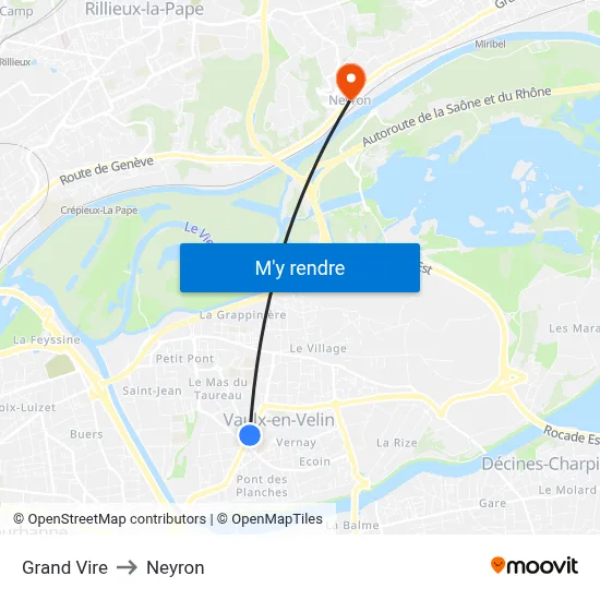 Grand Vire to Neyron map