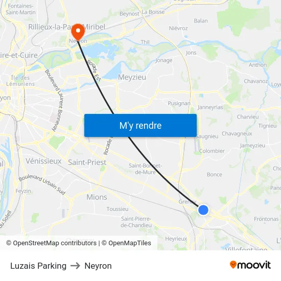 Luzais Parking to Neyron map
