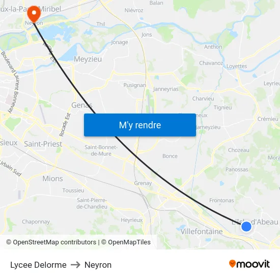 Lycee Delorme to Neyron map