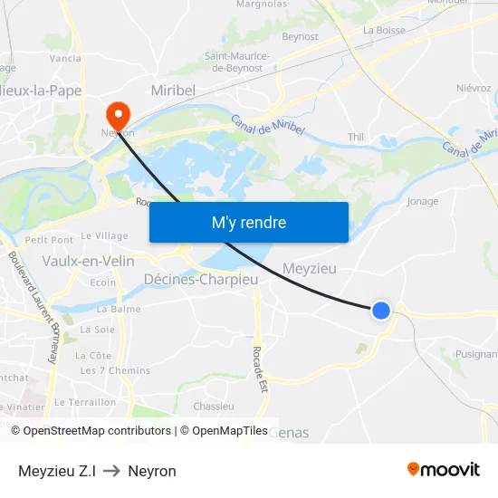 Meyzieu Z.I to Neyron map