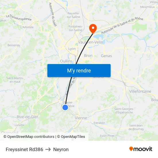 Freyssinet Rd386 to Neyron map
